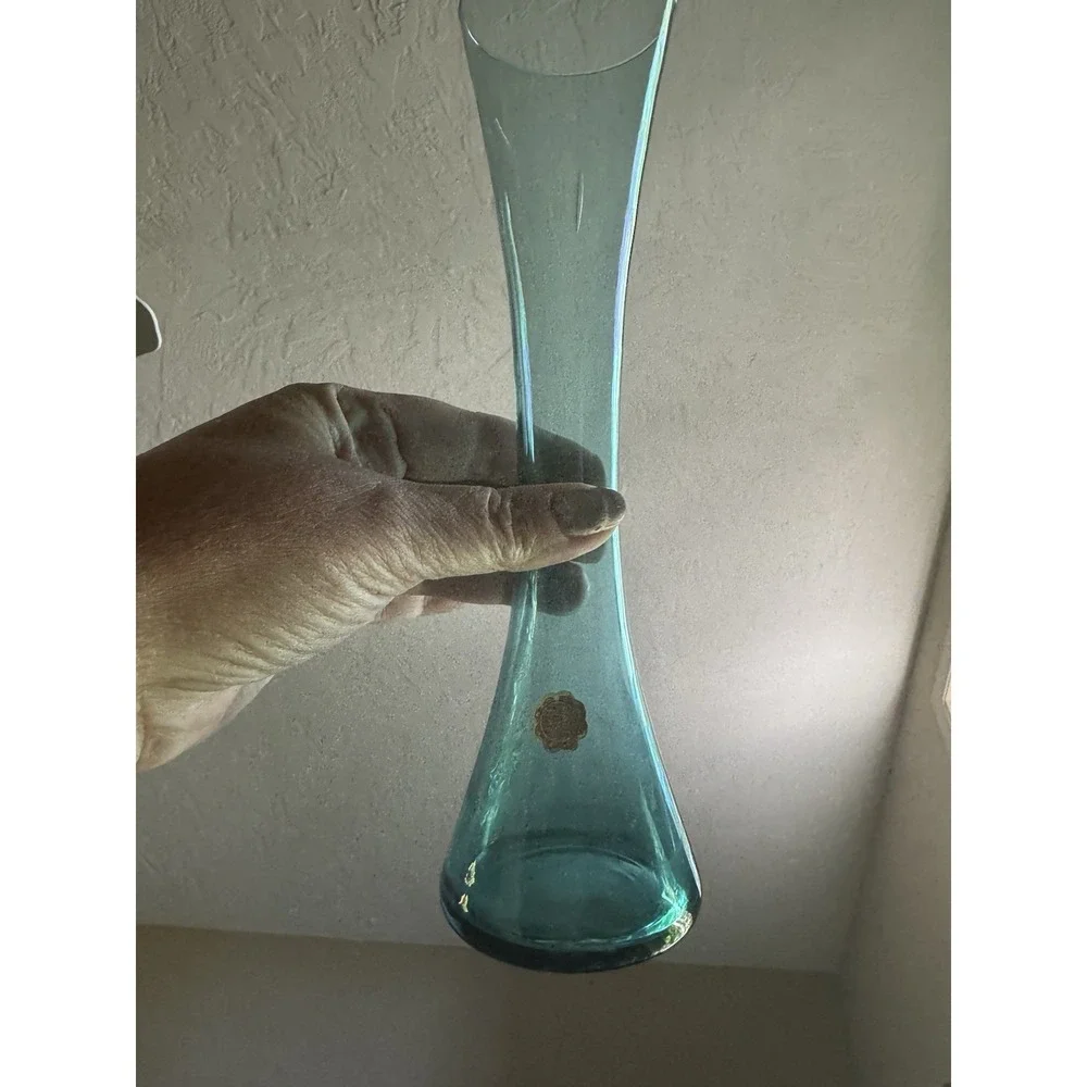 Vintage Empoli Italy Teal Blue Glass Bud Vase MCM‎ 10